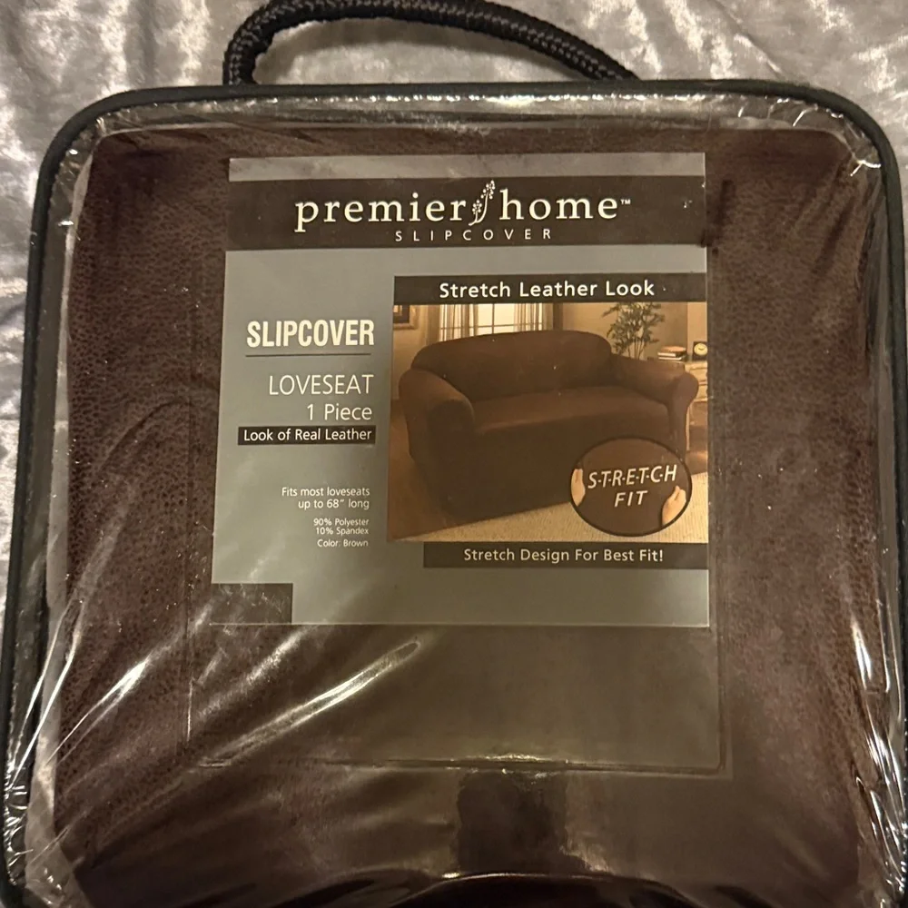Premier Home Loveseat Chocolate Leather Look Stretch Slipcover